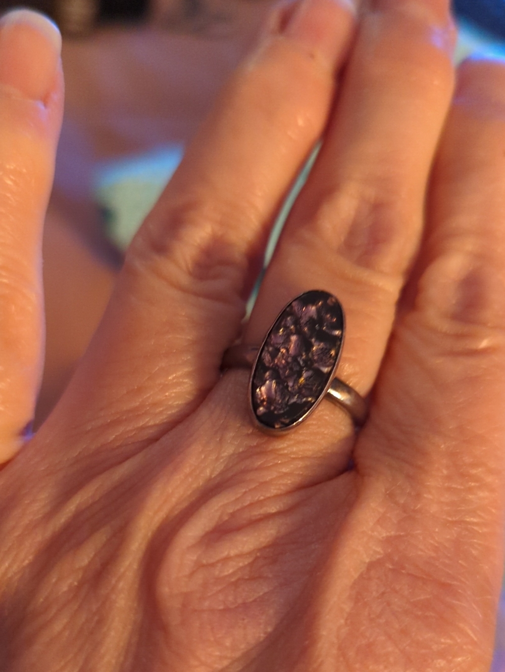Oval Purple Floral Resin Ring - Women Jewelry